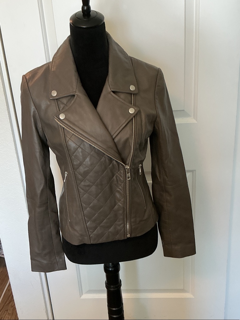 BB DAKOTA Leather Moto Jacket in Grey S